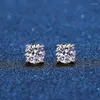 Stud Real Moissanite Earrings 14K White Gold Plated Sterling Silver 4 Prong Diamond Earring For Women Men Ear 1ct 2ct 4CtStudStuds257C