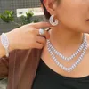 Halsband örhängen set beaqueen 4pc lysande kubik zirkon stora 2 skiktade smycken för kvinnor dubai saudiarabien kvällsklänning parti js413