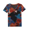 Dames t shirts madblack Europese kleding t -shirt dames v nek positie print slanke mesh tops short mouw tees herfst winter 2024 t38388jc