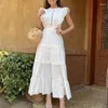 Vestidos de festa Jamerary Runway Designer Ruffles Sleeve Holiday White Dress for Women Camada Cake Midi Long vestidos