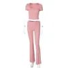 Kvinnors 2024 Summer Ny produkt Fashion Casual Short Sleeved Top Slim Fit Solid Color Pants Set for Women F42336