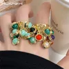 Huanzhi colorato colorato per glassa di pietra naturale a ciondolo perle perle aprire anello grosso per donne ragazze vintage esagerate gioielli 240423