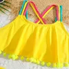 Swim Wear Girls Solid Ruffle Flounce Bikini Swimsuit Kids Criss Cross Back Two Piece Childrens Swimwear 5-12 Years Bathing Suit Beachwear 240423