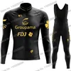 Rennsets Golden Team FDJ 2024 Radsporttrikot Langarm Set Winter Cloding Men Road Bike Anzughose mtb