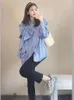 Blouses pour femmes Hikigawa Femmes Automne Corée Fashion Corée Élégante Bow Patchwork Blue Striped Chemises Casual Blouse chic All Match Tops Ropa Mujer