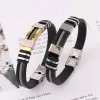 Pulseiras mangas pulseiras de aço inoxidável pulseira ajustável para homens pulseiras de silicone à prova d'água