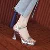 Sapatos de vestido Gold Silver Platform Sandals Women Summer 2023 Crystal High Leake Alto A tornozelo Strap Salte de salto fino Party H240423