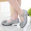 Children Shoes Girls High Heel Princess Dance Sandals for Girls Kids Shoes Glitter Soft Leather Fashion Party Dress Wedding 240411