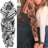 Maskin sexig full arm tillfällig tatueringar klistermärke för kvinnor män vuxna pistol nunna vinrankor realistiska falska tatueringärmar stora tatoos pasta