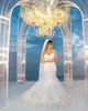 2024 BLING LACE Sweetheart Mermaid Wedding Dress with Spaghetti Straps Sleeveless Beading Pearls Applicques Trumpet Bridal Clows with Ruffled Train