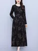 Casual Dresses Autumn Winter Black Vintage Print Long Dress 2024 Sleeve Elegant Bodycon Festival Party Women Luxury Prom Night