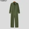 Sweaters Incerun Men Jumpsuits Solid Color Lapel Long Sleeve Streetwear Loose Casual Rompers 2023 Button Vintage Men Cargo Overalls S5xl