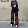 Jeans féminins Harajpoo 2024 Summer Harajuku Y2k Femme Vintage haute taille sombres Imprimés lâches lâches lavées pantalons longs décontractés