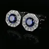 Links High Quality Blue Crystal French Shirt Cufflinks For Father Gifts Men's Rhinestones Buttons Wedding Groomsmen Farors Jewelry