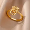 Band rostfritt stål kvinnor ring guld färg smycken tillbehör vintage blomma kärlek par ring för fest bröllopsdag gåva