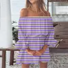 Casual Dresses Fashion Off The Shuolder Dress Wowen Summer Slim Waist Ruffles Long Sleeve Female Striped Printed Dew Shoulder