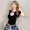 Camisetas de las camisetas de la mujer Camisetas de manga corta Mujeres delgadas diseñadas sexy de reverso sin espalda de la moda coreana hipster kpop baile dulce y2k top harajuku ins