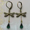 Dangle żyrandol Vintage Dragonfly Droplet Decor Decor Kolczyki dla kobiet w stylu retro bohemian styl złoty kolor biżuterii Trendy H240423