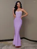 Casual Dresses 2024 Summer's Sexy Luxury Strapless Pearl Beaded Mermaid Bandage Long Dress Bodycon Celebrity Party Evening Evening