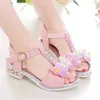 Slipper Girls Flat Heel Sandals Kids Girls Spring Summer Little Kids Princess Dress Bow Fashion Teenage Shoes Y240423