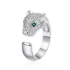 Hot selling personalized animal ringsLeopard Head Ring Opening Green Couple with carrtiraa original rings