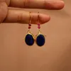 Dangle Chandelier Ethnic Round Blue Stone Earrings for Women Vintage Jewelry Antique Gold Color Red Metal Geometry H240423