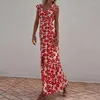 Casual Dresses 2024 Elegant Deep V-ringen Split Long Dress Women Fashion Floral Print midja Bohemian Party Ruffle Sleeve Maxi