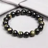 Strands Gold Color Obsidian Bracelet Men Black Natural Stone Beaded Women Men Braslet For Male Yoga Hand Jewelry Accessories Wristband