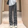 Women's Jeans Plaid High Waist Wide Leg Pants Strtwear Womens Korean Fashion Straight Pantnes Spring Summer Baggy Oversize 6xl Trousers Y240422