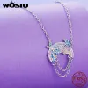 Colliers Wostu 925 STERLING Silver Fantasy Rainbow Neckace For Women Butterfly Pendant Link Chain Colliers Girl Bijoux d'anniversaire Gift