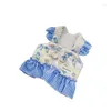 Dog Apparel Ins Pet Lace Clothes Summer Cute Oil Painting Chest And Back Can Pull Teddy Plaid Puppy Out Skirt Clothing