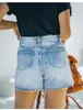 Sommer High Stretch zerrissene Denim-Shorts für Frauen Mode mittlere Taille Sexy gerade Jeans Freizeitkleidung S-2xl 240418
