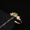 Band Huitan Delicate Women Wedding Ring Olive Green Round Zircon With Leave Shape Elegant Gold Color Girl Gift Rings Trendiga smycken