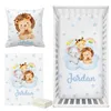 LVYZIHO Cute Safari Animals On Blue Stars Crib Sheet Set Custom Name Animal Bedding Baby Shower Gift 240418