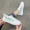 Casual Shoes 35-40 Frauen-Sneaker Fashion Woman Vulkanisierte Damen für Femme PU Leder Schnürung Plaid flacher Sportarten