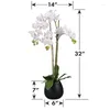 Decorative Flowers LCG Sales 32" Faux White Orchid In Embossed Ceramic Pot
