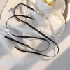 Clips Long Ribbon Bow Tie Choker Necklace Pearl Beads Collar Necklace Fashion Jewelry