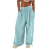 Women's Pants Capris Plus size fashionable solid color tie pocket wide leg pants Y240422