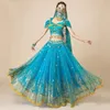 Portez des tenues de danse du ventre des femmes Bollywood Costume de danse Lady Girl Carnival Broidered Long Jirt Set