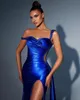 로열 블루 스플릿 이브닝 드레스 2024 섹시한 인어 스파게티 스트랩 뒤의 긴 파티 행사 가운 아랍어 로브 BC18675