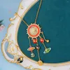 Necklace Earrings Set Oil Painting Earth Sun Gold Plated Arabic Middle East Women Party Wedding Jewelry Bijoux De Luxe Femme