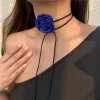 Halsband Romantiska Big Rose Flower Halsband för kvinnliga damer koreanska mode Långt snörning av repkedja Choker Y2K Tillbehör på nacksmycken