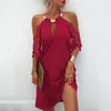 Casual Dresses Dress Dew Shoulder Halter Neck Solid Color Strapless