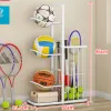 Racks Vertical 4Ball Storage Rack Ball Stand Garage Holder for Basketball Soccer Football Rugby Volleyball with A Large Basket