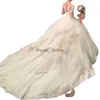 Princess White A Line trouwjurken bruidsjurken gezwollen gelaagde tule bruid jurk lange mouwen tule ball jurk wo jurken applices hof trein vestidos de noiva