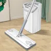Platt mopp med hinkgolvpressmoppar Rotertabla automatisk avvattningskvot Hushåll Kök Livinmg Room Cleaning Tools 240418
