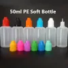 Garrafas 100pcs 3ml 5ml 10ml 15ml 20ml 30ml 50ml PE Garda de conta -gotas de plástico vazio E líquido Squeeze frasco com tampa à prova de criança e ponta fina