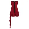 Casual Dresses IAMTY Sexy Milkmaid Tube Dress Red Contrast Color Bow Patchwork Strapless Tiered Ruffle Mini Holiday Party Cute Robe