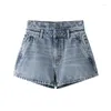 Frauen Jeans Ursfocus Mode Baumwolle Kurzdoppelte Taille Reißverschluss Blau Straight Wide-Big Denim Shorts Sommer 2024 K2ou