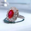 Ringos de cluster Springlady Luxo 925 prata esterlina 6 9mm Corte oval Criado Moissanite Ruby Gemstone noivado de casamento Jóias finas